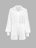 Ensemble de Chemise Respirante Boutonnée et de Short S Blanc
