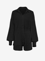 Ensemble de Chemise Respirante Boutonnée et de Short S Noir