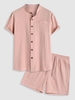 Ensemble de Chemise Simple à Manches Courtes avec Cordon de Serrage Deux Pièces Taille unique Rose clair