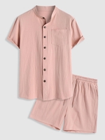 Ensemble de Chemise Simple à Manches Courtes avec Cordon de Serrage Deux Pièces Taille unique Rose clair