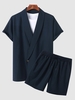 Ensemble de Chemise Simple Boutonnée et de Short Décontracté L Ardoise bleue foncée