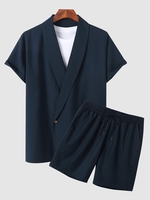 Ensemble de Chemise Simple Boutonnée et de Short Décontracté M Ardoise bleue foncée