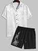 Ensemble de Chemise Soyeuse Dragon en Jacquard et de Short de Sport Taille unique Blanc