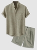 Ensemble de Chemise Texturée en Coton et Lin en Couleur Unie et de Short Taille unique Vert clair