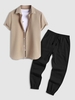 Ensemble de Chemise Texturée en Couleur Unie à Manches Courtes et de Pantalon Cargo de Jogging Taille unique Multi a