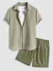 Ensemble de Chemise Texturée et Short Bermuda à Fente Latérale de Vacances Taille unique Vert clair