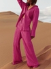 Ensemble de Chemise Texturée Plissée et de Pantalon à Jambe Large S Rose clair
