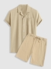 Ensemble de Chemise Texturée Poche en Coton et Lin avec Short Taille unique Café lumière