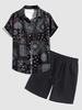 Ensemble de Chemise Vintage à Imprimé Cachemire et de Short de Base Décontracté Taille unique Noir