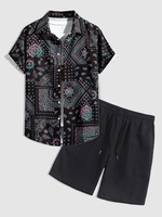 Ensemble de Chemise Vintage à Imprimé Cachemire et de Short de Base Décontracté Taille unique Noir
