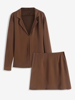 Ensemble de Chemisier à Un Bouton à Col Tailleur et de Mini Jupe S Café profond