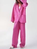 Ensemble de Chemisier Boutonné avec Poches à Col Revers et de Pantalon L Rose clair