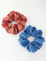 Ensemble de Chouchou à Carreaux Imprimé 2 Pièces