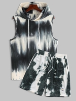 Ensemble de Débardeur à Capuche Motif Teinté et de Short de Sport Taille unique Bleu profond