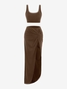 Ensemble de Débardeur avec Slip Tordu et de Jupe à Fente Haute M Café