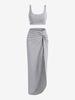 Ensemble de Débardeur avec Slip Tordu et de Jupe à Fente Haute M Gris