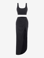 Ensemble de Débardeur avec Slip Tordu et de Jupe à Fente Haute Xl Noir
