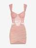 Ensemble de Débardeur Corset Applique Fleuri en Maille Transparente à Armature et de Jupe Moulante Taille unique Rose clair