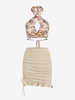 Ensemble de Débardeur Court à Imprimé Fleur à Col Halter et de Jupe Sirène Taille unique Café lumière