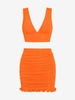 Ensemble de Débardeur Court Brillant Plongeant sans Dos et de Jupe Brillante à Volants Taille unique Orange foncé