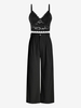Ensemble de Débardeur Court Découpé en Dentelle et Pantalon avec Poches à Jambes Larges Taille unique Noir
