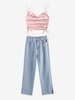 Ensemble de Débardeur Court Sanglé et de Jean Droit à Ourlet Fendu Taille unique Rose clair