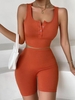 Ensemble de Débardeur Côtelé Noué avec Bouton et de Short L Orange