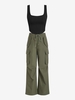 Ensemble de Débardeur Style Corset Côtelé à Col en U et Pantalon Cargo Parachute Droit avec Poches à Cordon Taille unique Noir
