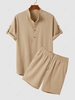 Ensemble de Deux Pièces avec Chemise à Demi-Bouton à Manches Roulées et Short à Cordon Xxl Bronze