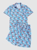 Ensemble de Deux Pièces avec Chemise à Imprimé Fleuri Partout et Short Xxl Bleu de soie