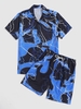 Ensemble de Deux Pièces avec Chemise et Short à Imprimé Eclair Xxl Bleu marine