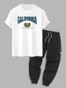 Ensemble de Deux Pièces avec T-shirt à Manches Courtes à Imprimé CALIFORNIA et Tigre et Pantalon Cargo Techwear Taille unique Blanc
