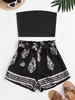 Ensemble de Deux Pièces Bandeau Feuille Imprimée S Noir