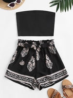 Ensemble de Deux Pièces Bandeau Feuille Imprimée S Noir