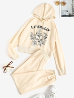 Ensemble de Deux Pièces Fleuri Graphique Pour Femme M Café lumière