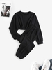 Ensemble de Deux Pièces Sweat-shirt Court et de Pantalon de Jogging Pour Femme M Noir