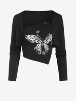 Ensemble de Haut à Bretelle à Ourlet Echarpe et de Boléro M Noir