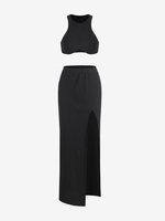 Ensemble de Haut à Dos Nageur et de Jupe Fendue S Noir