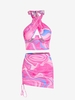 Ensemble de Haut à Imprimé Abstrait à Armature et de Jupe Sanglée S Rose clair