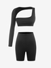 Ensemble de Haut Asymétrique Découpé à Manches Longues et de Short de Bicyclette S Noir