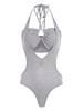 Ensemble de Haut Bandeau Côtelé sans Dos à Col Halter Deux Pièces M Gris