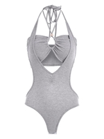 Ensemble de Haut Bandeau Côtelé sans Dos à Col Halter Deux Pièces M Gris