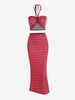 Ensemble de Haut Bandeau Plissé Motif de Chevron et de Jupe M Rose clair