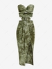 Ensemble de Haut Bandeau Teinté Torsadé Au Dos à Volants Multi Usages et de Jupe Drapée à Fente Haute Taille unique Vert profond