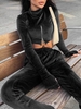 Ensemble de Haut Court à Demi-Zip à Manches Longues en Velours et Pantalon de Jogging Deux Pièces S Noir