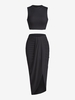 Ensemble de Haut Court Chiné et Jupe Longue Froncée Drapée Xl Noir