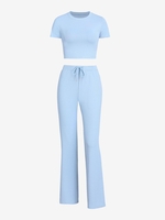 Ensemble de Haut Court Côtelé et de Pantalon à Cordon M Bleu clair