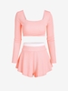 Ensemble de Haut Court Côtelé et de Short à Taille Contrastée M Rose léger