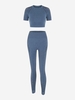 Ensemble de Haut Court Découpé et de Legging de Yoga à Taille Large L Bleu profond