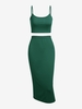 Ensemble de Haut Court en Couleur Unie et de Jupe Fluide M Vert profond